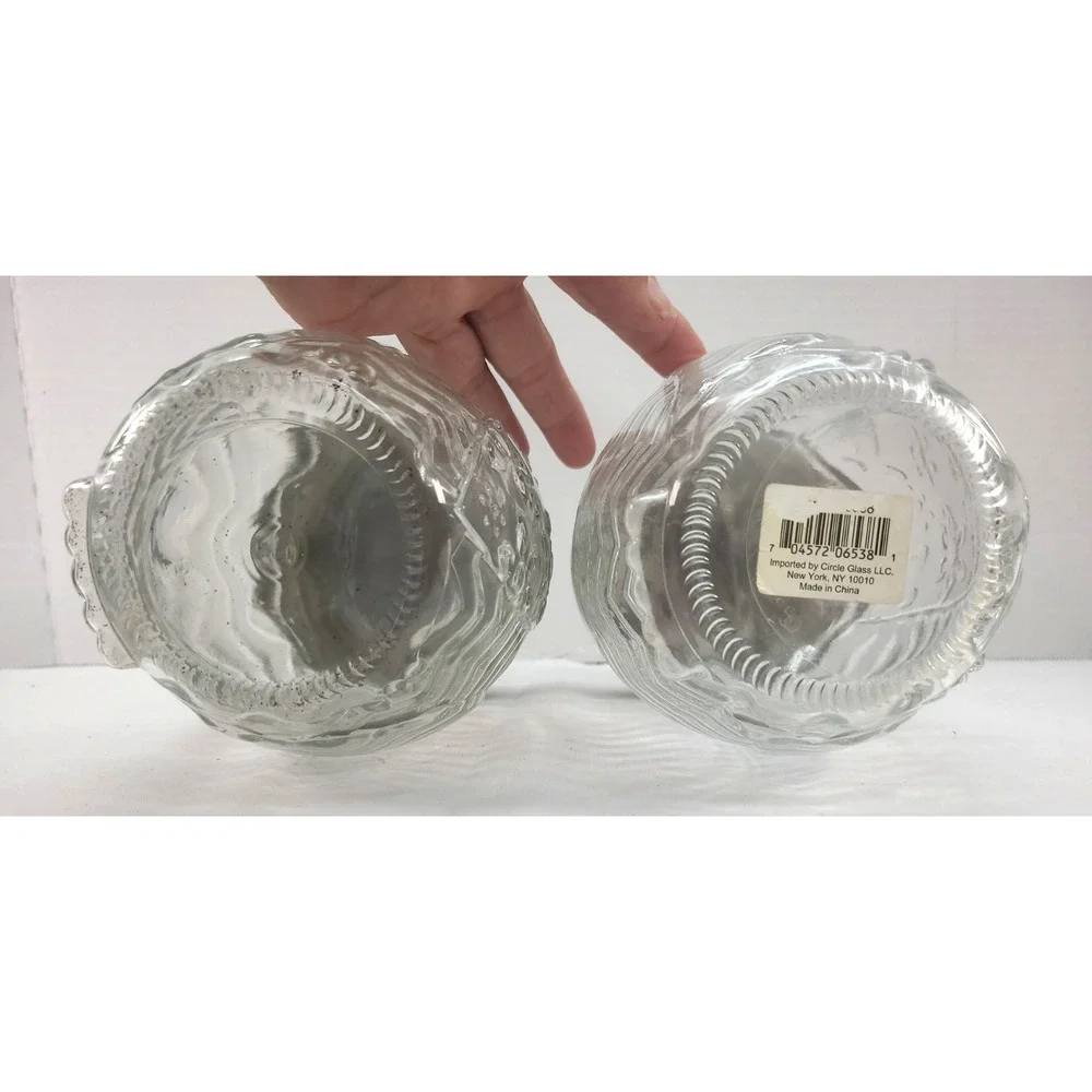 2 Circleware Owl Clear Glass Canister Silver Metal Lid 42oz Embossed